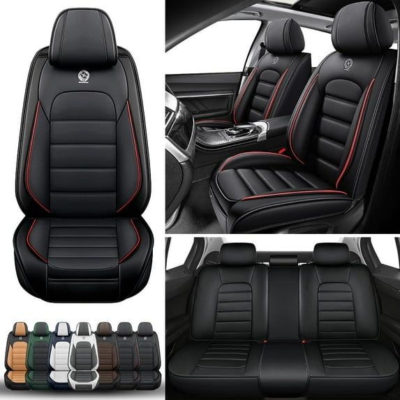 5-Seats Car Seat Covers for 95% Ford Models Leather Auto Vehicle Seat Cushions Waterproof Seat Cover Airbag Compatible(Black&Red-Standard)