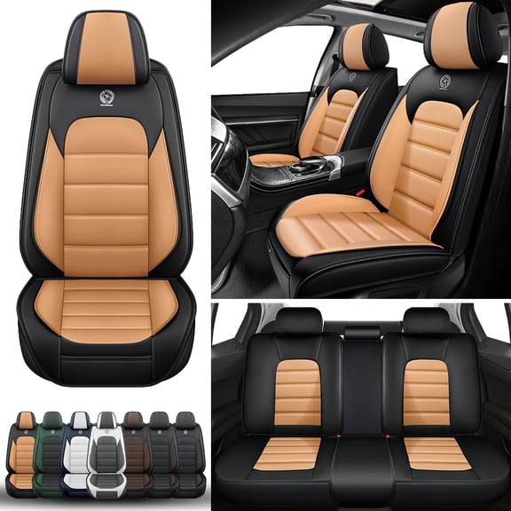 5-Seats Car Seat Covers for 95% Honda Models Leather Auto Vehicle Seat Cushions Waterproof Seat Cover Airbag Compatible(Black&Orange-Standard)