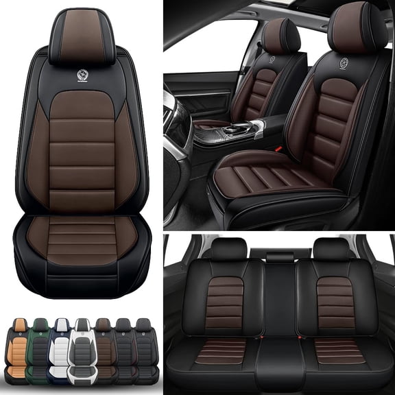 5-Seats Car Seat Covers for 95% Jeep Models Leather Auto Vehicle Seat Cushions Waterproof Seat Cover Airbag Compatible(Black&Coffee-Standard)