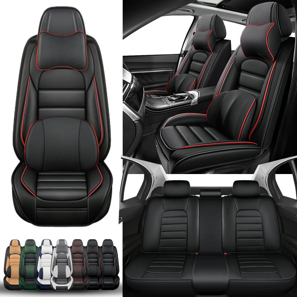 5-Piece Luxury Leather Seat Covers For Chevrolet Camaro 1999-2024 - Waterproof, Custom Fit, Black/Red