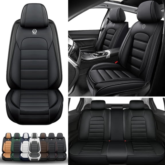 5-Seats Car Seat Covers for 95% Jeep Models Leather Auto Vehicle Seat Cushions Waterproof Seat Cover Airbag Compatible(Black-Standard)