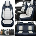 thumbnail image 1 of 5-Seats Car Seat Covers for 95% Kia Models Leather Auto Vehicle Seat Cushions Waterproof Seat Cover Airbag Compatible(White&Blue-Standard), 1 of 6