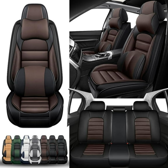 5-Seats Car Seat Covers for 95% Nissan Models Leather Auto Vehicle Seat Cushions Waterproof Seat Cover Airbag Compatible(Black&Coffee-Luxury)