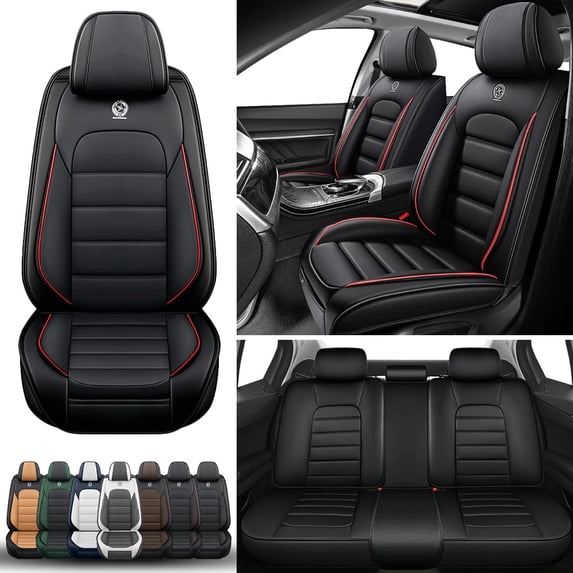 5-Seats Car Seat Covers for 95% Nissan Models Leather Auto Vehicle Seat Cushions Waterproof Seat Cover Airbag Compatible(Black&Red-Standard)