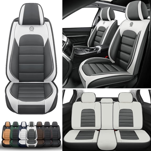 5-Seats Car Seat Covers for 95% Nissan Models Leather Auto Vehicle Seat Cushions Waterproof Seat Cover Airbag Compatible(White&Gray-Standard)