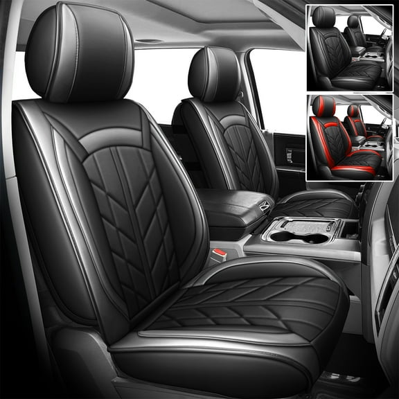 5 Seats For 2007-2023 GMC Sierra 1500 2500HD 3500HD Car Seat Cover Set PU Leather Black&Gray