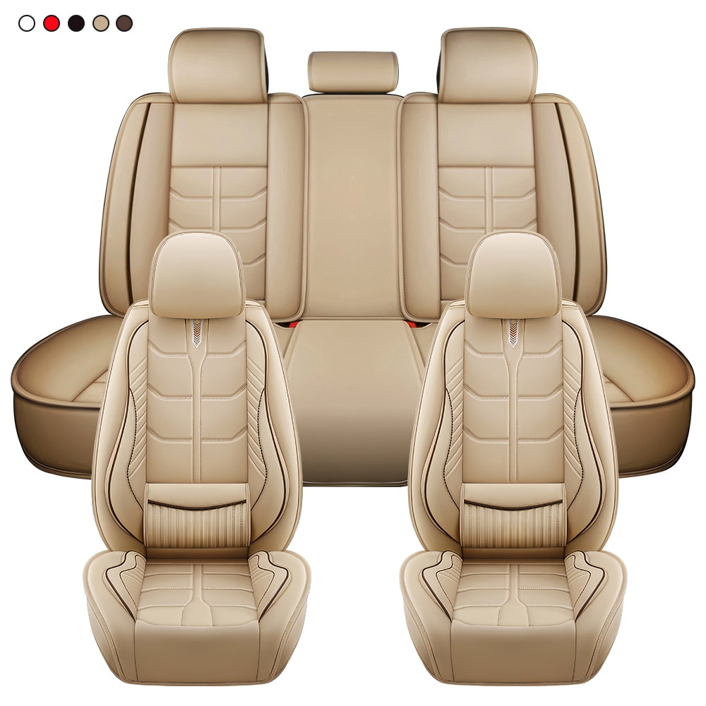 5 Seats Leather Car Seat Covers,Car Seat Covers Full Set,Automotive Seat Covers ,Fit for Most Cars SUV and Most Sedans Hatchbacks Crossovers,Breathable Waterproof Full Wrapping Edge Seat Covers