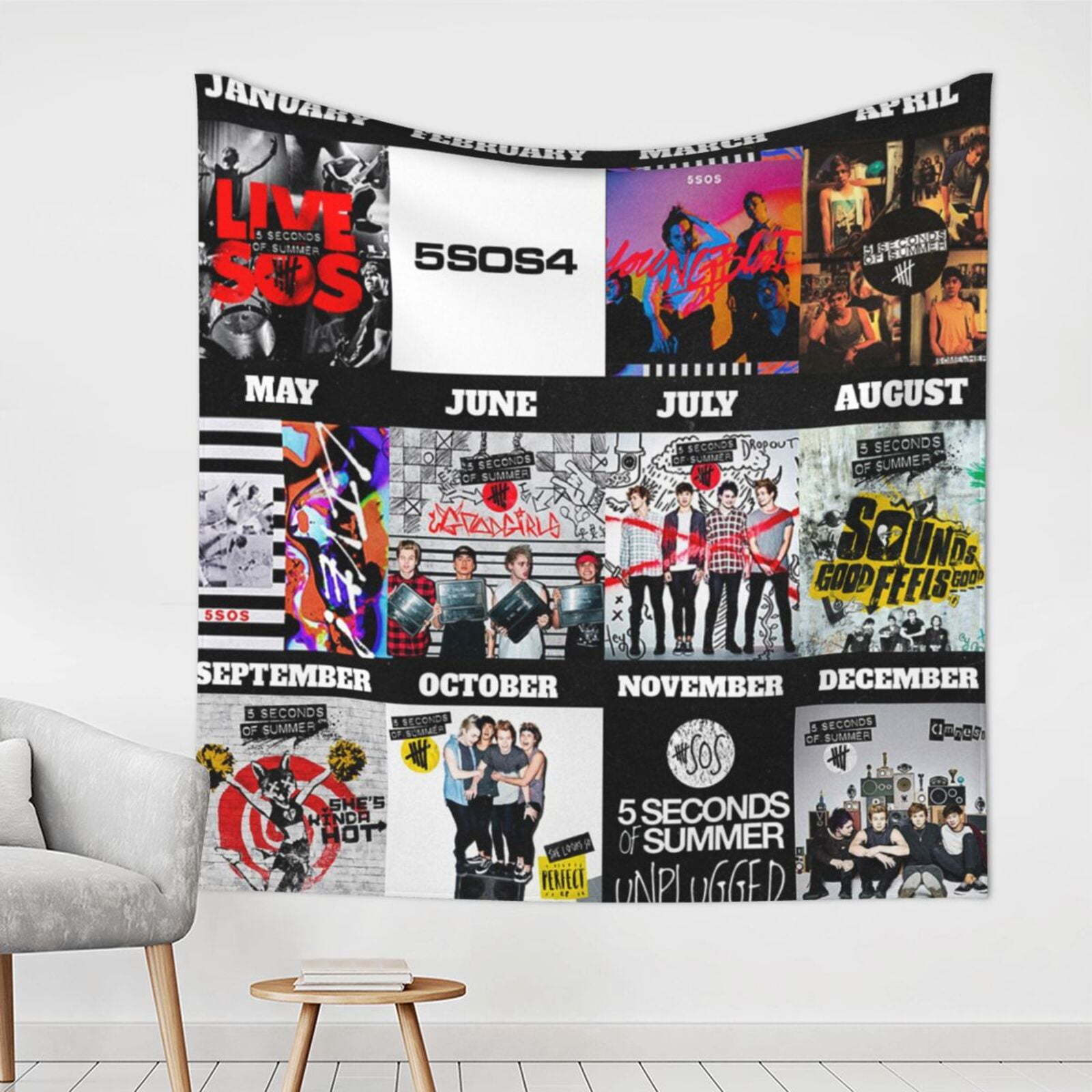 5 Seconds Of Summer Band Tapestry Decoration Wall Hanging Tapestries Gift For Living Room Bedroom Dormitory Garden Mural Blanket 59x59in