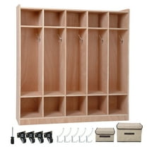 5-Section Classroom Coat Locker, 10 Cubbies for Classrooms, Daycare Cubby with 4 casters, 5 Hooks and 2 Storage Boxes, for Home, School, Kindergarten