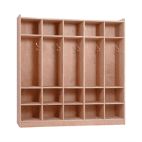 5-Section Classroom Coat Locker, 15 Cubbies for Classrooms with Anti-tip Anchors, Daycare Cubby with 4 casters, 5 Hooks and 2 Storage Boxes, for Home/School/Kindergarten