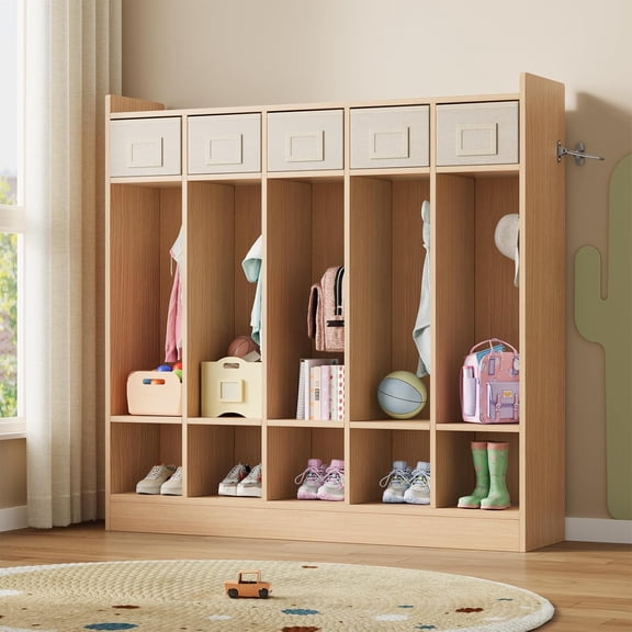 5 Section Classroom Coat Locker with 10 Cubbies Kids Storage Organizer with Hooks and Bins