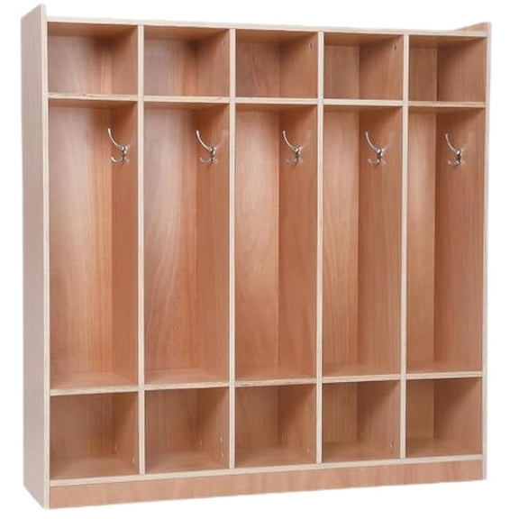 5-Section Coat Locker with 10 Cubbies and 5 Hooks, Mudroom Cubbies for Daycare, School, and Home, Kids Lockers with Anti-Tip Safety, Natural Pine Wood