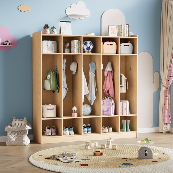 5-Section Coat Locker,Classroom Coat Locker with 10 Cubbies,Storage Organizer/Cabinet for Home, School