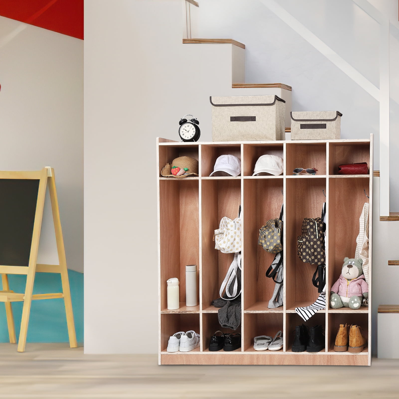 5-Section Coat Locker with 10 Cubbies, 5 Hooks, 2 Storage Bins & Anti ...