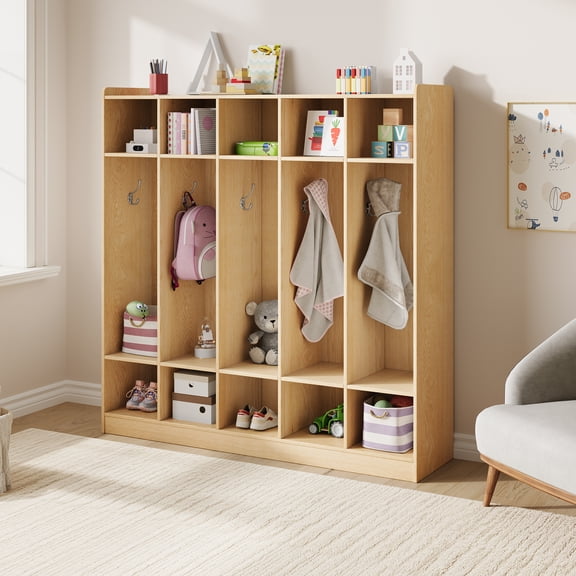 5-Section Coat Locker with 10 Cubbies & Hooks - Spacious Storage Organizer for Kids, Classroom, Nursery, Kindergarten