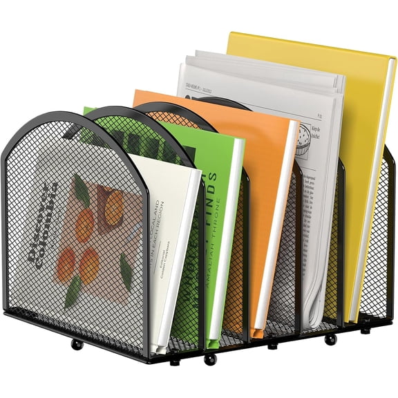 MINDEPOT 5-Section Desk File Organizer, Vertical Desktop Holder Mail Sorter Folder Organization for Office School & Classroom (Black - 1Pack)