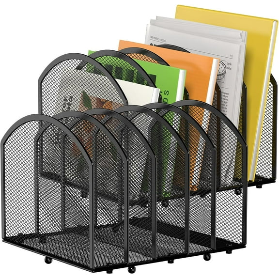 5-Section Desk File Organizer, Vertical Desktop File Holder Mail Sorter File Folder Holder Organization for Office School & Classroom (Black - 1Pack)