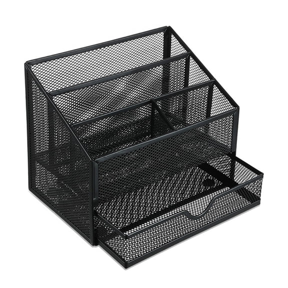 5-Section Desk Organiser with Sliding Drawer, Metal File Tray & Letter Tray Organiser with Sliding Drawer for