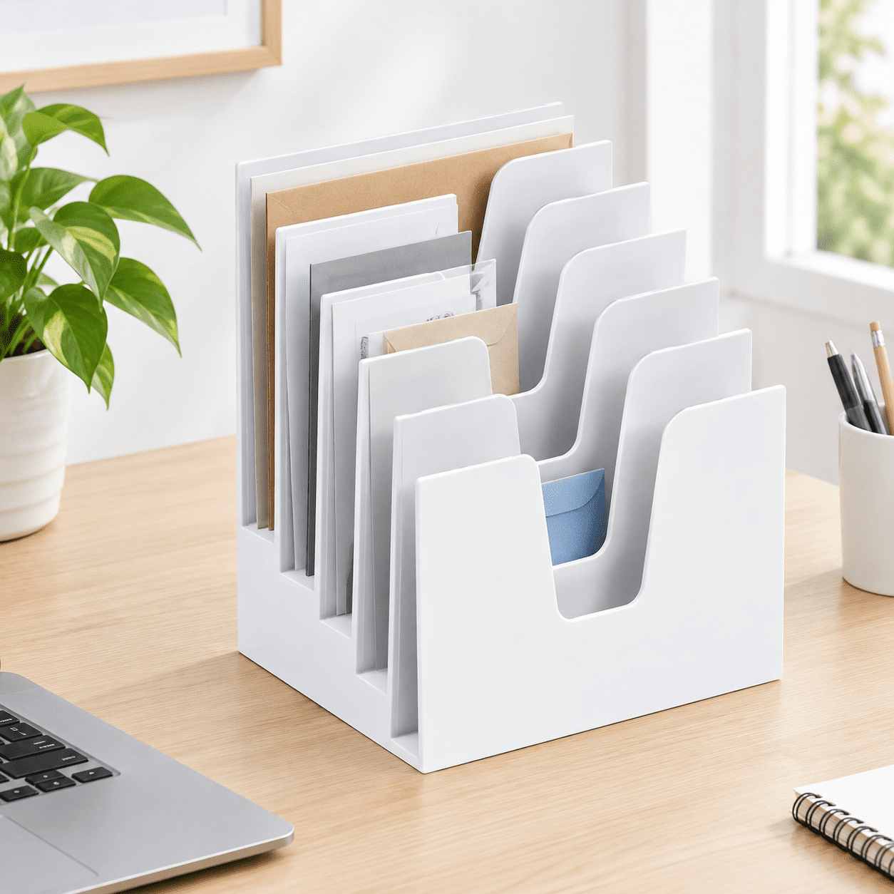 File Organizer Container 5 Section Incline File Sorter Organizer Desktop Mail Holder White ...