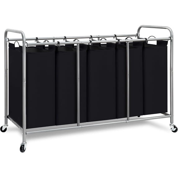 5-Section Rolling Laundry Sorter with Wheels, Large Capacity Laundry Hamper Cart with Removable Bags and Metal Frame for Laundry Room, Bedroom and Dorm