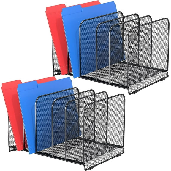 5 Sections Desk File Holder/Rack/Sorter,Mesh File Organizer,File Folder Organizer,Metal Upright Desktop Organization for Documents,Magazine,Kitchenware,Antiskid,Antirust,Sturdy,1 Pack