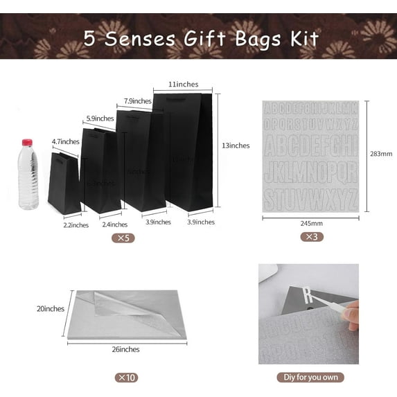 5 Senses Birthday Gift Bag Set with Balloon Banner, Tissue Paper & Rose Petals for Him