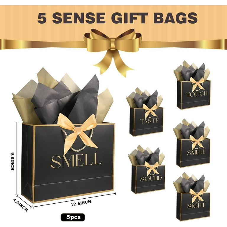 Senses Gift Bags with Ribbon Handles, Tissue Paper Petals for