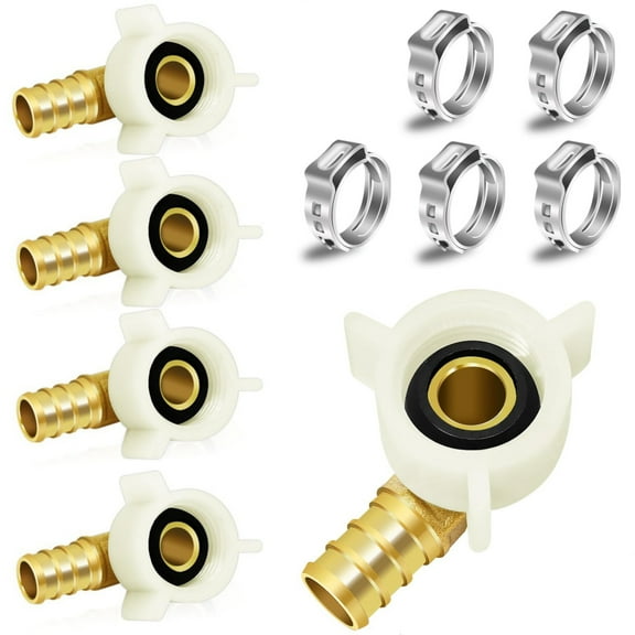 5 Set 1/2" PEX 1/2" Female NPT Swivel Elbow Brass Barb Crimp Fittings, 90 Degree NPSM PEX Adapter for Pipe Connections