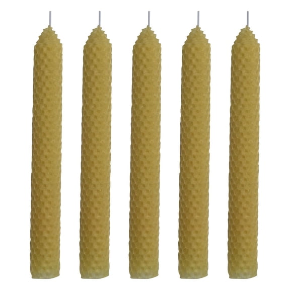 5 Set 100% Pure Natural Handmade Beeswax Honeycomb Hand Rolled Unscented Tapers Candles (1" x 8") Yellow