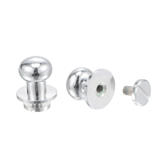 5 Set 10mm Solid Brass Round Head Stud Screw Rivets for DIY Leather Belt Wallet Handbag Decoration, Silver Tone