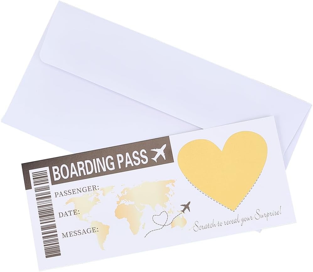 AWSICE DIY Scratch Surprise Boarding Pass - 3.5x8 Inches, With Envelope & Gold Scratch Sticker - View #6