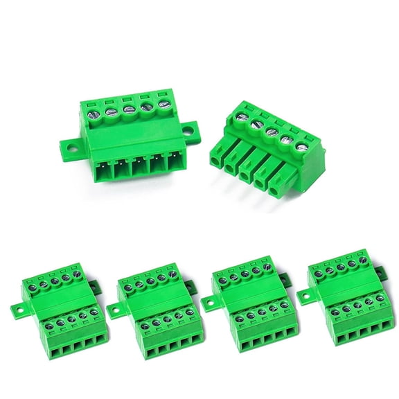 5 Set 5 Pin 3.81mm Pitch Panel Mount Screw Terminal Block Connector - Phoenix Type Connector - 8A, 300V, 16-28AWG