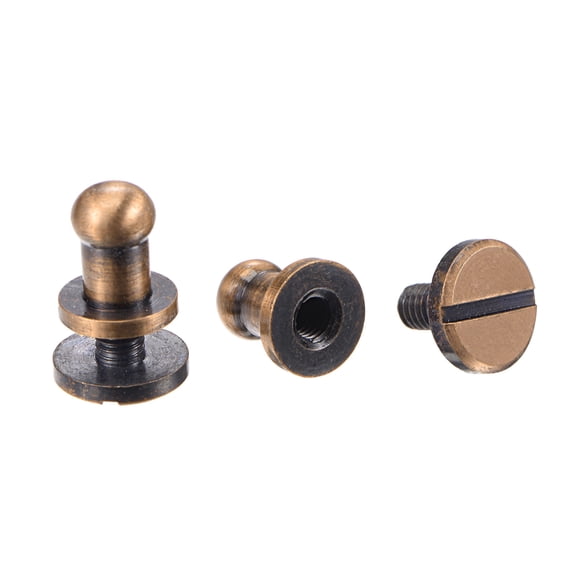 5 Set 5mm Solid Brass Round Head Stud Screw Rivets for DIY Leather Belt Wallet Handbag Decoration, Copper Tone