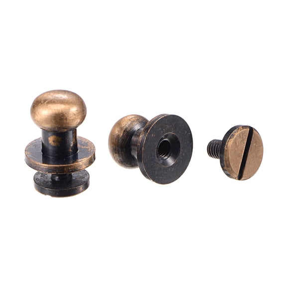 5 Set 8mm Solid Brass Round Head Stud Screw Rivets for DIY Leather Belt Wallet Handbag Decoration, Copper Tone