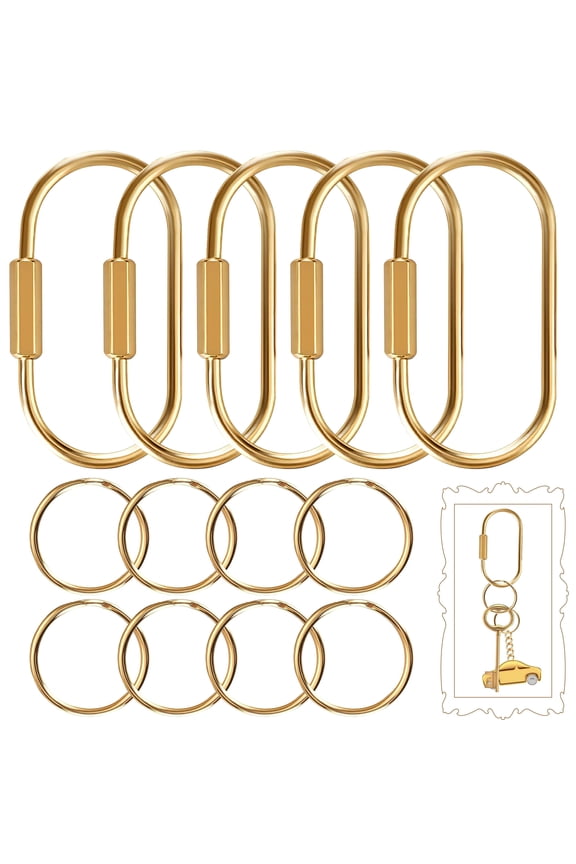 5 Pack Golden Brass Key Rings with Secure Screw Lock, Purse Bag Charms for Handbags, Screw Lock Key Organizer, Golden Carabiner Keychain Clip for Keys