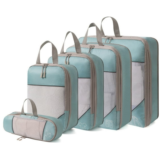 5 Set Compression Packing Cubes, Expandable Organizers for Travel Blue