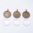 thumbnail image 1 of 5 Set DIY Pendant Making Tibetan Style Alloy Pendant Cabochon Settings and Transparent Glass Cabochons Flat Round Antique Bronze Tray: 30mm 42x33x2mm Hole: 3.5x5mm 29.5x7mm, 1 of 5