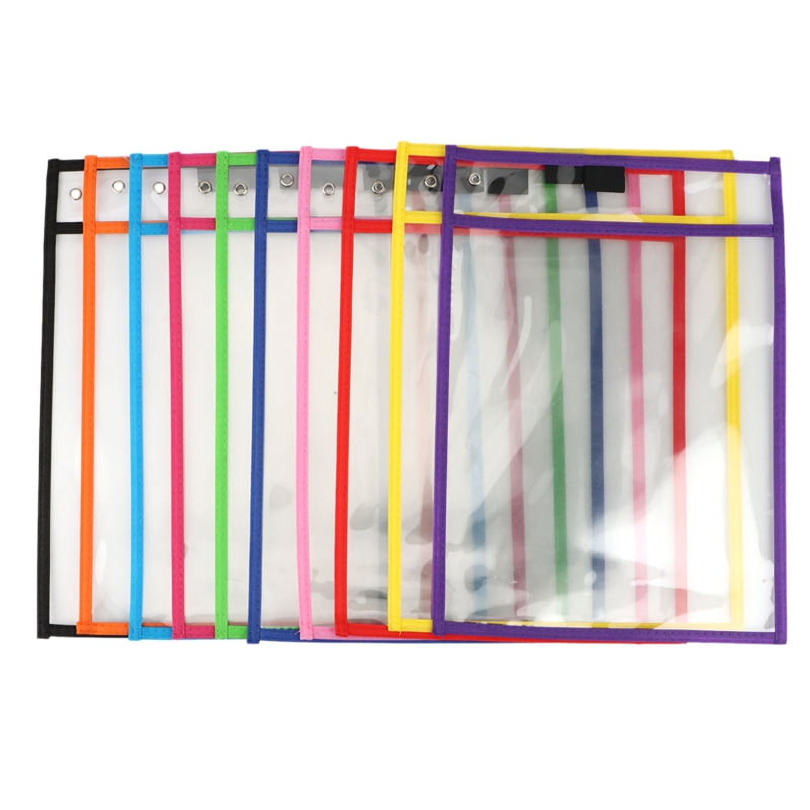 Tamaki 8 Pack Dry Erase Pockets - 10 X 14 Inch Clear Plastic Sleeves With Rings For Classroom & Office