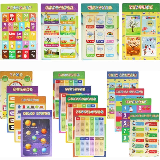 5 Set Educational Posters for Toddlers, 16PCS Educational Charts for Classroom Kindergarten ...