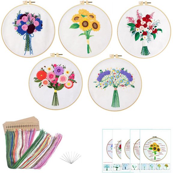 5 Set Embroidery Kit for Beginners Embroidery Stitches Practice Kit Learn to Embroider Kit Adult Beginner