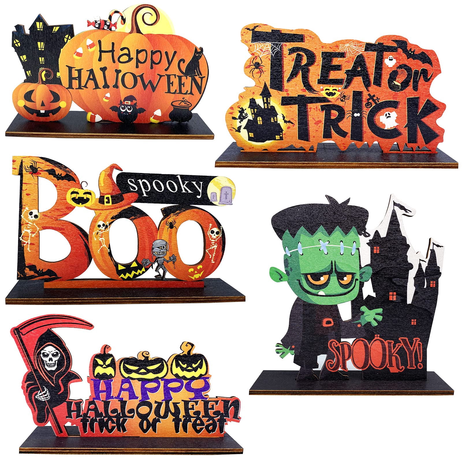 Store Sign Flashcard 5 Set Halloween Wooden Signs Table Centerpieces BOO Trick or Treat ...