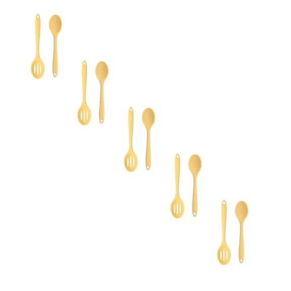 5 Set Heat Resistant Silicone Spoons, Solid & Slotted Kitchen Cooking Tool, Nonstick Long Rubber Utensil for Mixing, Serving, Stirring, Frying, Basting