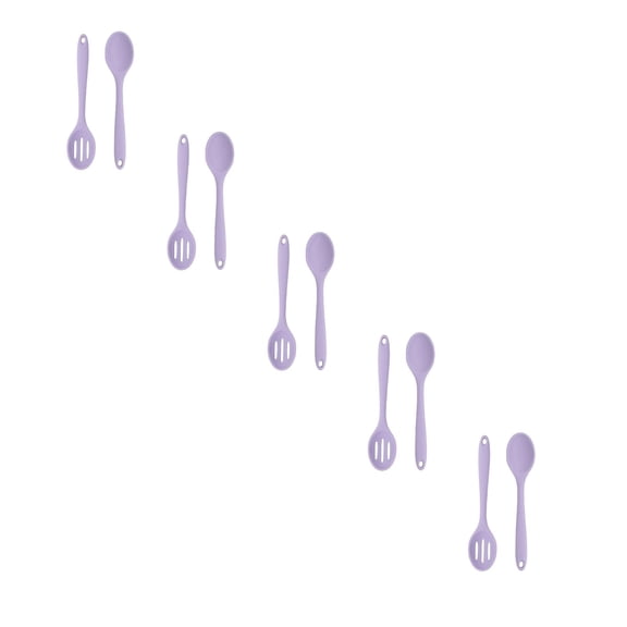 5 Set Heat Resistant Silicone Spoons, Solid & Slotted Kitchen Cooking Tool, Nonstick Long Rubber Utensil for Mixing, Serving, Stirring, Frying, Basting