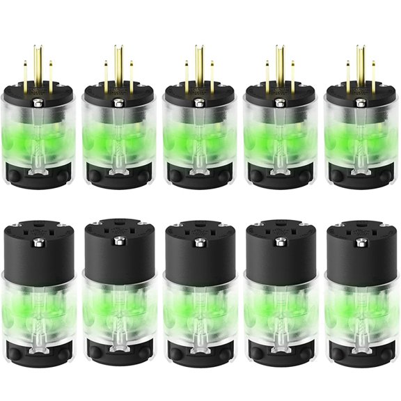 5 Set Lighted Extension Cord Ends, 15A 125V Extension Cord Replacement Ends 3 Prong, Lighted Plug and Connector US Plug