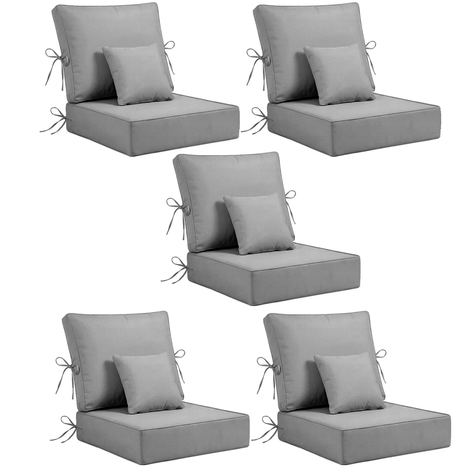 5 Set Outdoor Chair Cushions 24 x 24 x 6 inch for Patio Furniture, Fade & Water Resistant Patio Cushions with Removable Cover and Straps, Gray