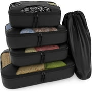 5 Set Packing Cubes - Travel Organizers with Laundry Bag (Black Mesh)