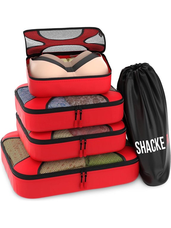 5 Set Packing Cubes - Travel Organizers with Laundry Bag (Warm Red)
