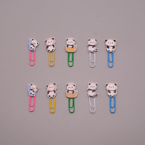 5 Set Panda Shape Iron Paperclips Cute Paper Clips Funny Bookmark Marking Clips Mixed Color 44.5~46.5x16~18.5x4.5mm 10pcs/set