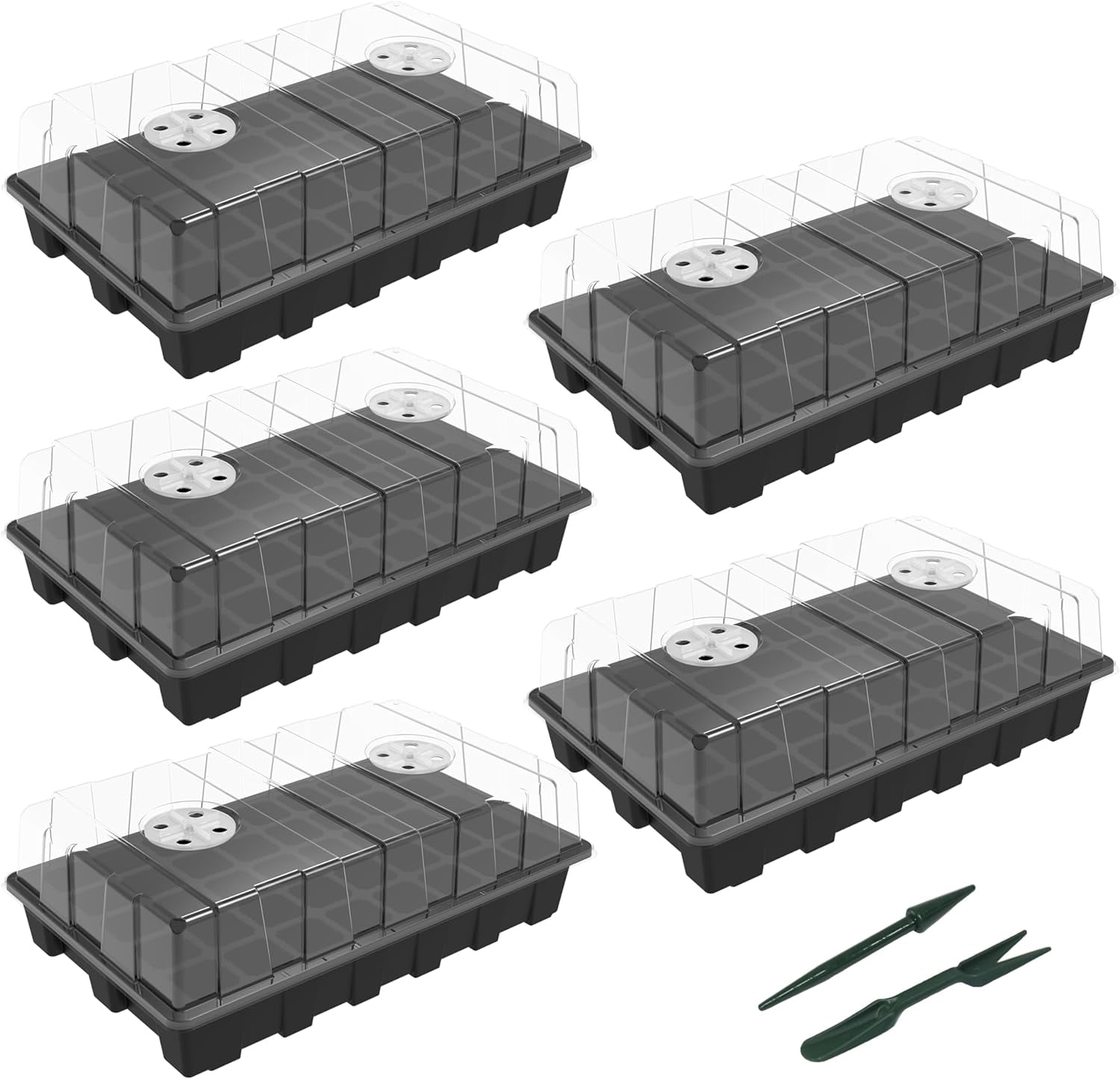 5-Set Seed Starter Tray Kits, Durable Plant Germination Trays with Humidity Vented Domes and Bases, Ideal for Starting, Indoor Gardening, Greenhouse (Total 200 Cells)