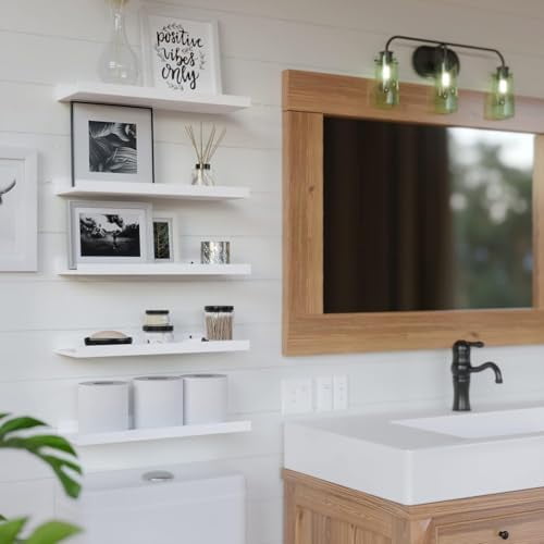 5 Set White Floating Shelves, Wall Mounted Shelves for Wall Decor, Modern Picture Ledge Shelf with Lip for Storage Nursery, Bedroom, Living Room, Bathroom - White